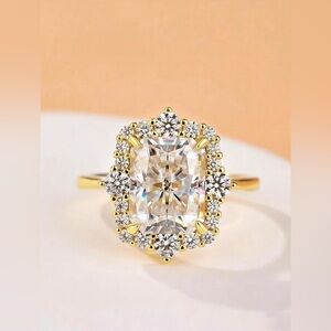14K GOLD PLATED 3 CT tw Radiant Moissanite Wedding Engagement Ring